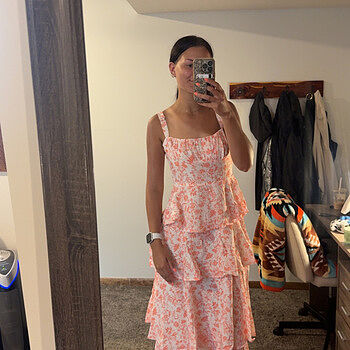knee length dresses for ladies Baltic Born Womens Emily Smocked Tier Dress | Orange Floral main image 0