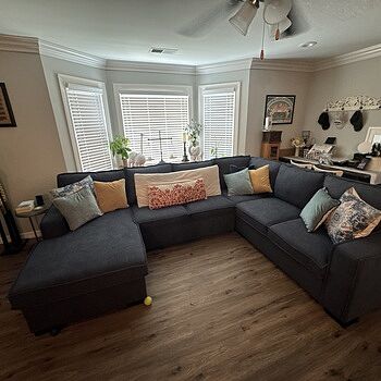 Playmax Denim 124'' 4 Piece Left Arm Facing Strorage Chaise Sectional Sofa with USB & USB-C Port | Memory Foam | by Bob's Discount Furniture Best Couch