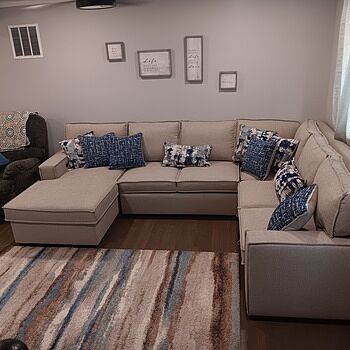 Playmax Gray 124'' 4 Piece Left Arm Facing Strorage Chaise Sectional Sofa with USB & USB-C Port | Memory Foam | Transitional Sectional Couches & Sofas New sectional