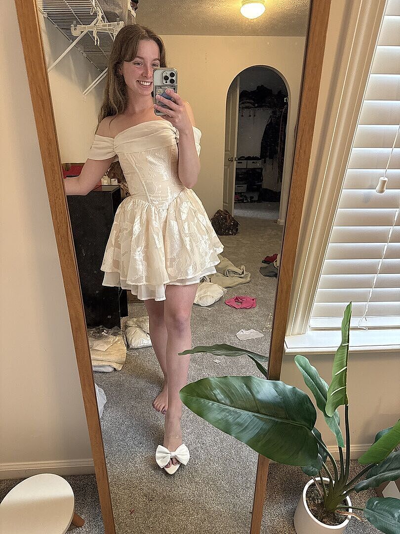 Lusting Off Shoulder Mini Dress Cream | Selfie Leslie Australia