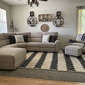 Modern Farmhouse Beige 136'' Power Reclining 5 Piece Left Arm Facing Chaise Sectional with Power Headrest #SweepstakesEntry