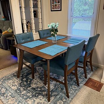 Bettie 5 Piece Walnut & Teal Faux Leather Upholstered Dining Set Great table set
