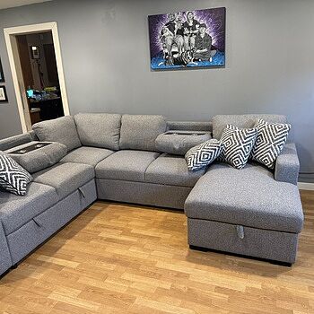 Playday Gray 119'' 4 Piece Right Arm Facing Pop-Up Sleeper Chaise Sectional with USB & USB-C Ports It’s perfect