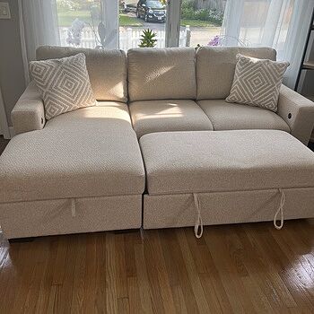 Playday Beige 93'' 2 Piece Left Arm Facing Pop-Up Sleeper Chaise Sectional with USB & USB-C Ports Great Couch if you are