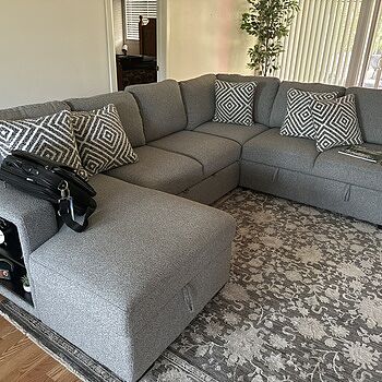 Playday Gray 119'' 4 Piece Left Arm Facing Pop-Up Sleeper Chaise Sectional with USB & USB-C Ports Satisfied.