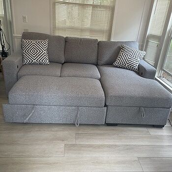 Playday Gray 93'' 2 Piece Right Arm Facing Pop-Up Sleeper Chaise Sectional with USB & USB-C Ports Does your couch spark joy?