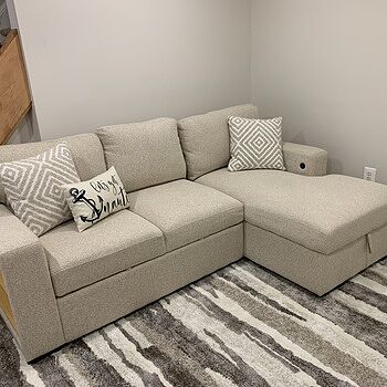 Playday Beige 93'' 2 Piece Right Arm Facing Pop-Up Sleeper Chaise Sectional with USB & USB-C Ports Perfect for small space!