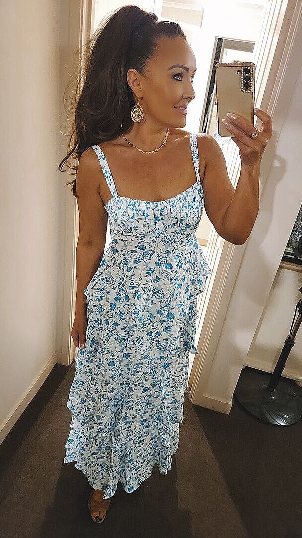 Provence Bloom Tiered Midi Dress Floral Blue | Selfie Leslie