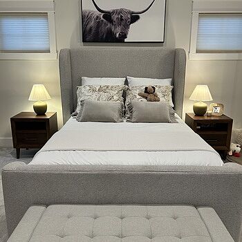 Luxe Queen Ivory Upholstered Panel Bed In love with my bed