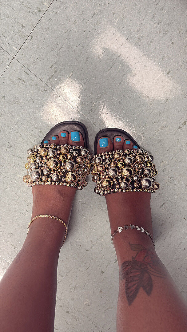 KLIO Black Multi Ornament Embellished Slide Women's Sandal