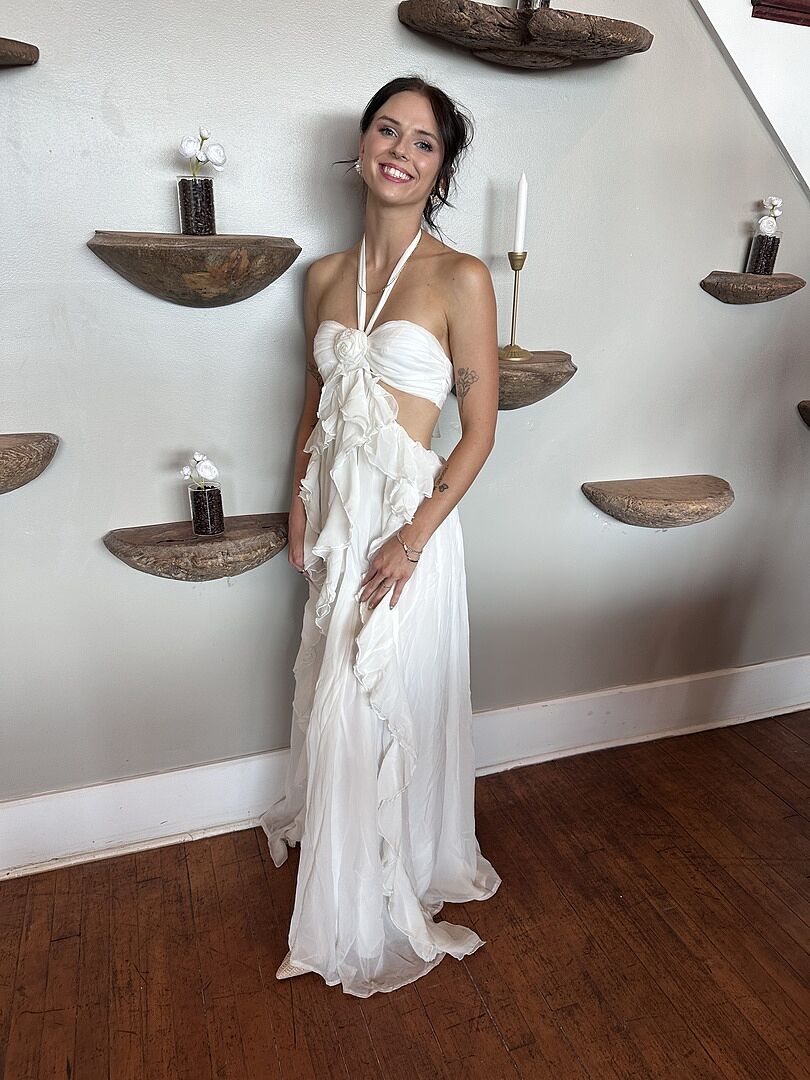 white christmas dresses Santiago Cut-Out Ruffle Maxi Dress Sage