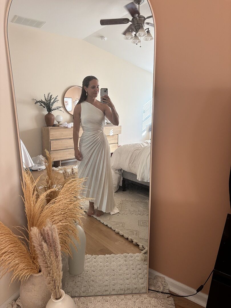 Brooklynn One-Shoulder Accordion Pleat Dress White | Selfie Leslie
