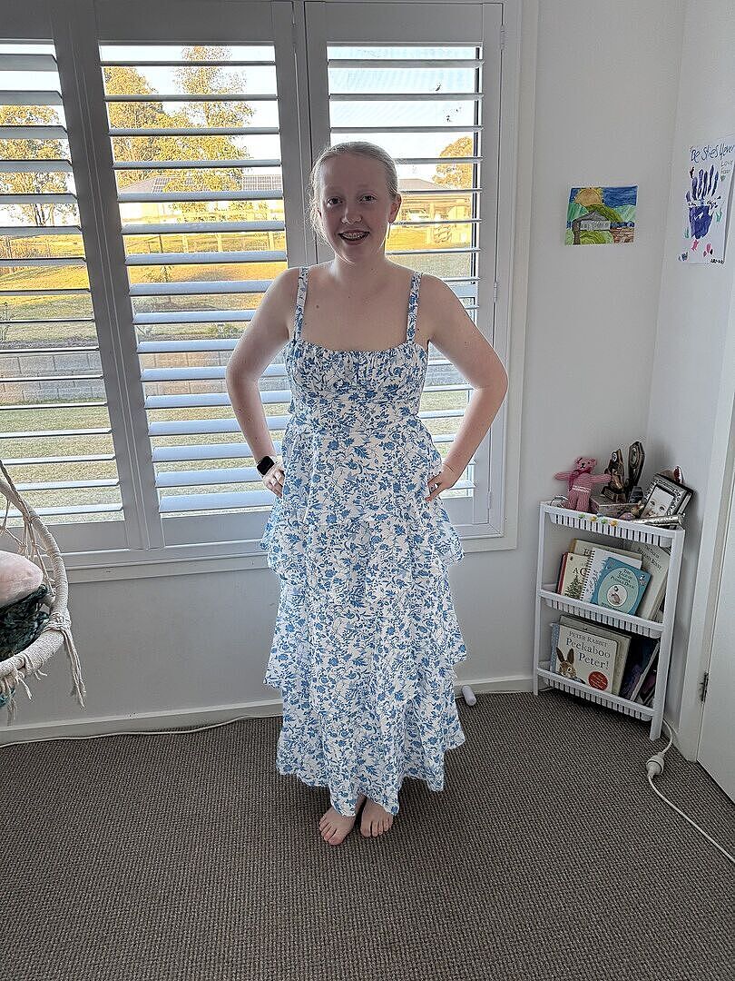 Provence Bloom Tiered Midi Dress Floral Blue Selfie Leslie