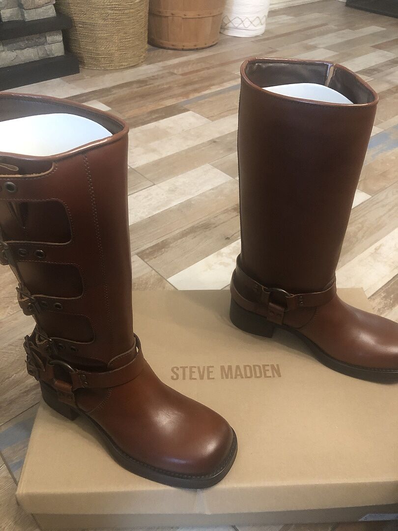 ROCKY Brown Distressed Women's Knee-High Moto Boots – Steve