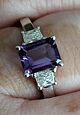 Gorgeous amethyst and diamond three stone engagement ring