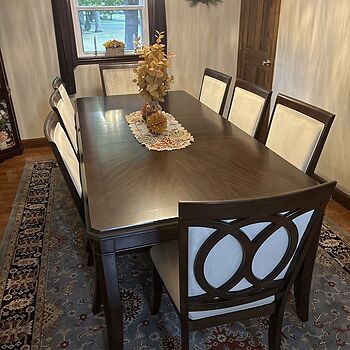 Coco II 9 Piece Cherry & Beige Upholstered Extendable Dining Set Elegant Dining Room Addition