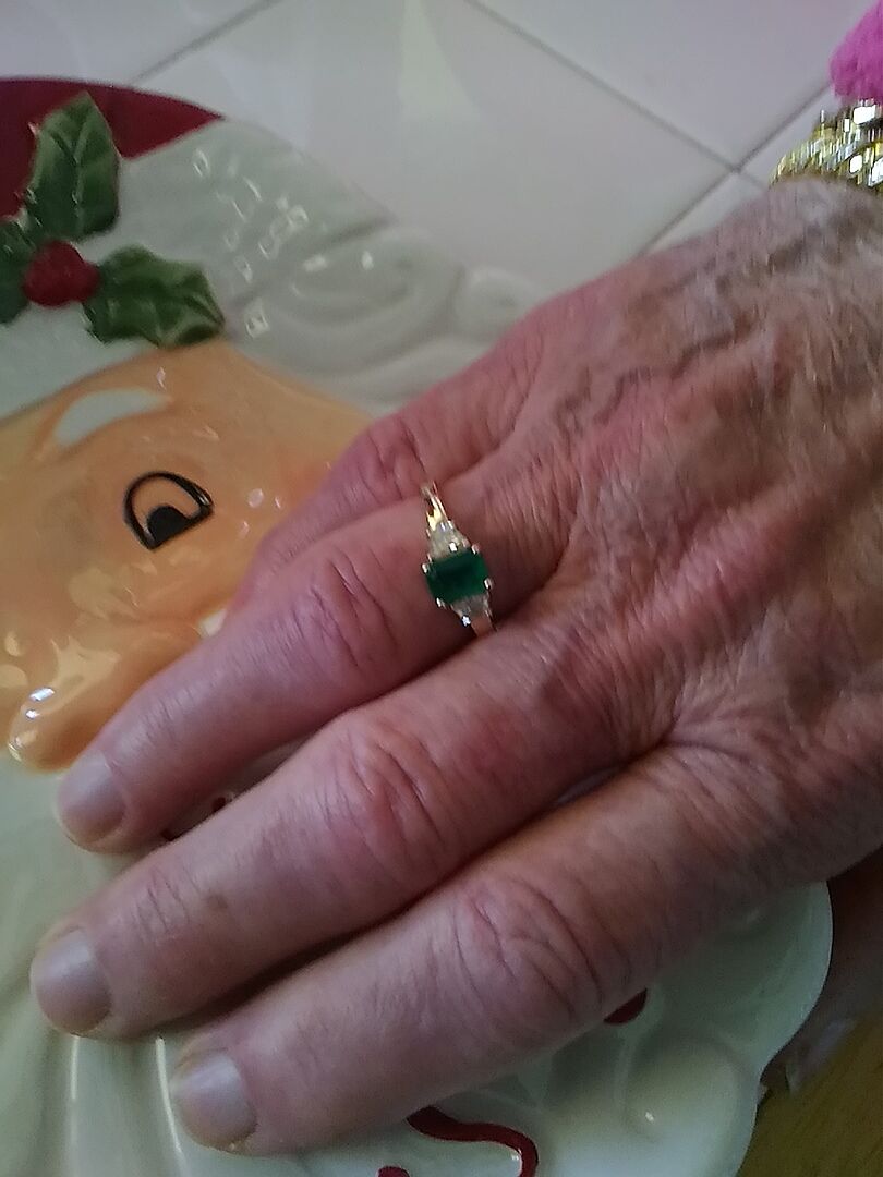 3 stone diamond and emerald ring