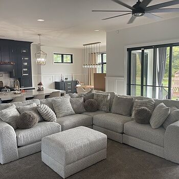 Posh Beige 134'' 6 Piece Modular Sectional with 2 Armless Chairs, 1 Corner, 1 Left Arm Facing Chair, 1 Right Arm Facing Chair, 1 Storage Ottoman Looks good!