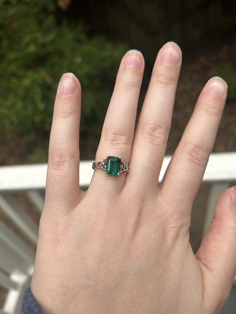 Lab-Grown Emerald-Cut Emerald Celtic Knot Engagement Ring