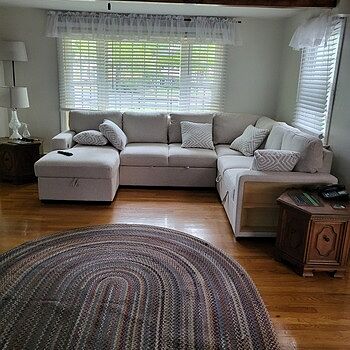 Playday Beige 119'' 4 Piece Left Arm Facing Pop-Up Sleeper Chaise Sectional with USB & USB-C Ports Love it