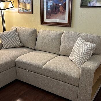 Playday Beige 93'' 2 Piece Left Arm Facing Pop-Up Sleeper Chaise Sectional with USB & USB-C Ports Pretty, Comfy Couch