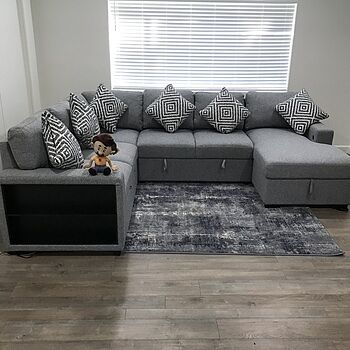 Playday Gray 119'' 4 Piece Right Arm Facing Pop-Up Sleeper Chaise Sectional with USB & USB-C Ports Love 💕 My Play Day