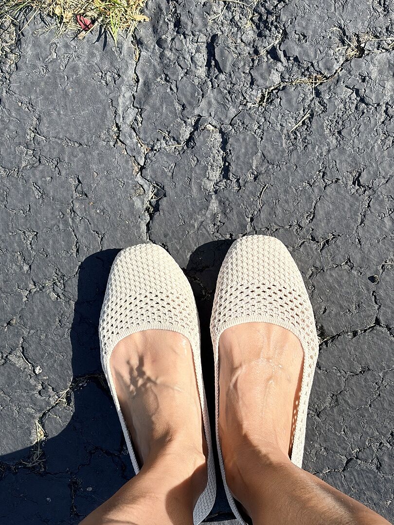 The Max Square in Sandstone Micro Check | Women's Flats | Rothy's