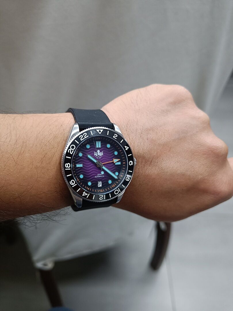 PHOIBOS WAVE MASTER GMT 200M Automatic Diver Watch PY049H Purple