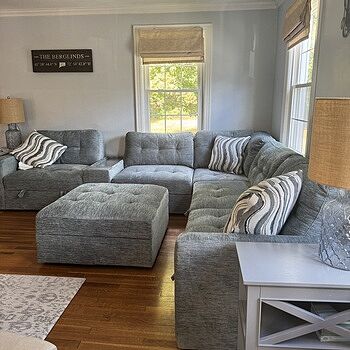 Modular Bob® Spa Blue 144'' 7 Piece Modular Sectional with 2 Armless Chairs, 1 Console, 1 Corner, 1 Left Arm Facing Chair, 1 Right Arm Facing Chair, 1 Storage Ottoman Overall good with a couple issues