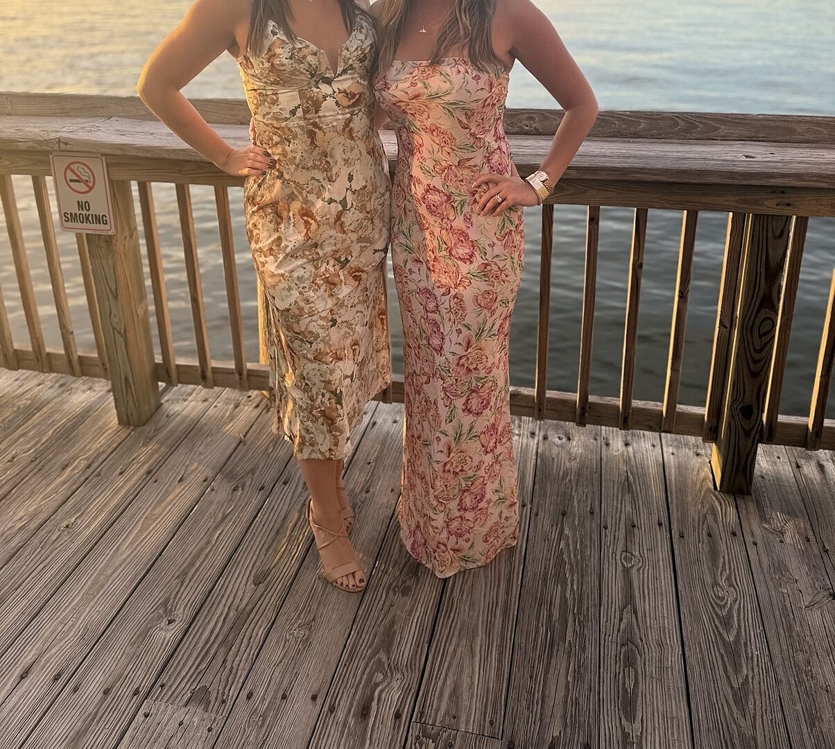 Shop the Lake Como Fitted Bodice Cami Strap Midi Dress Abstract