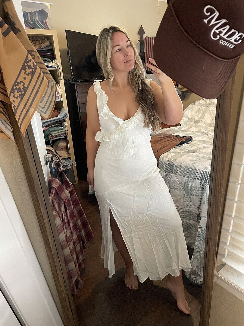 Alba Frill Trim Midi Dress White– Selfie Leslie