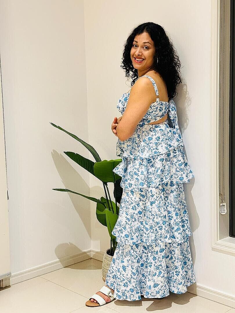 Provence Bloom Tiered Midi Dress Floral Blue Selfie Leslie