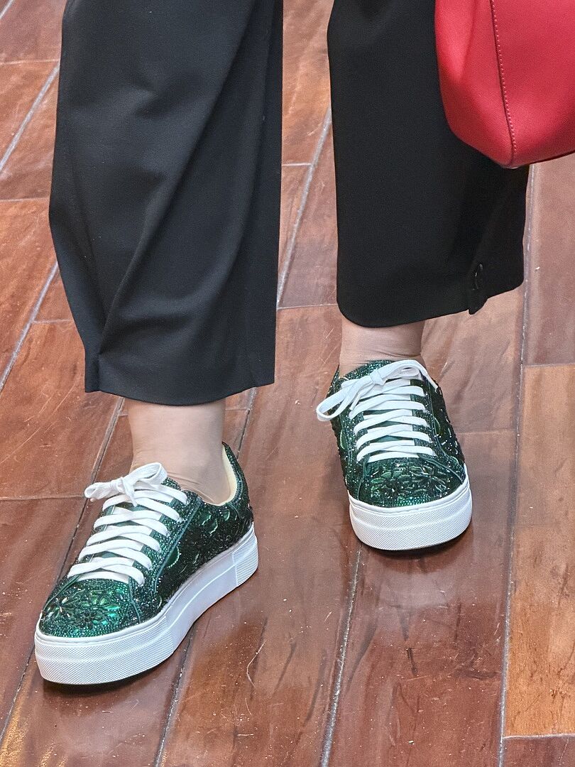 REILY LIGHT GOLD Platform Low-Top Lace-Up Rhinestone Women's