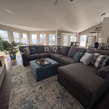 Cottage Chic Gray 150'' 4 Piece Right Arm Facing Chaise Sectional Exactly what we were looking