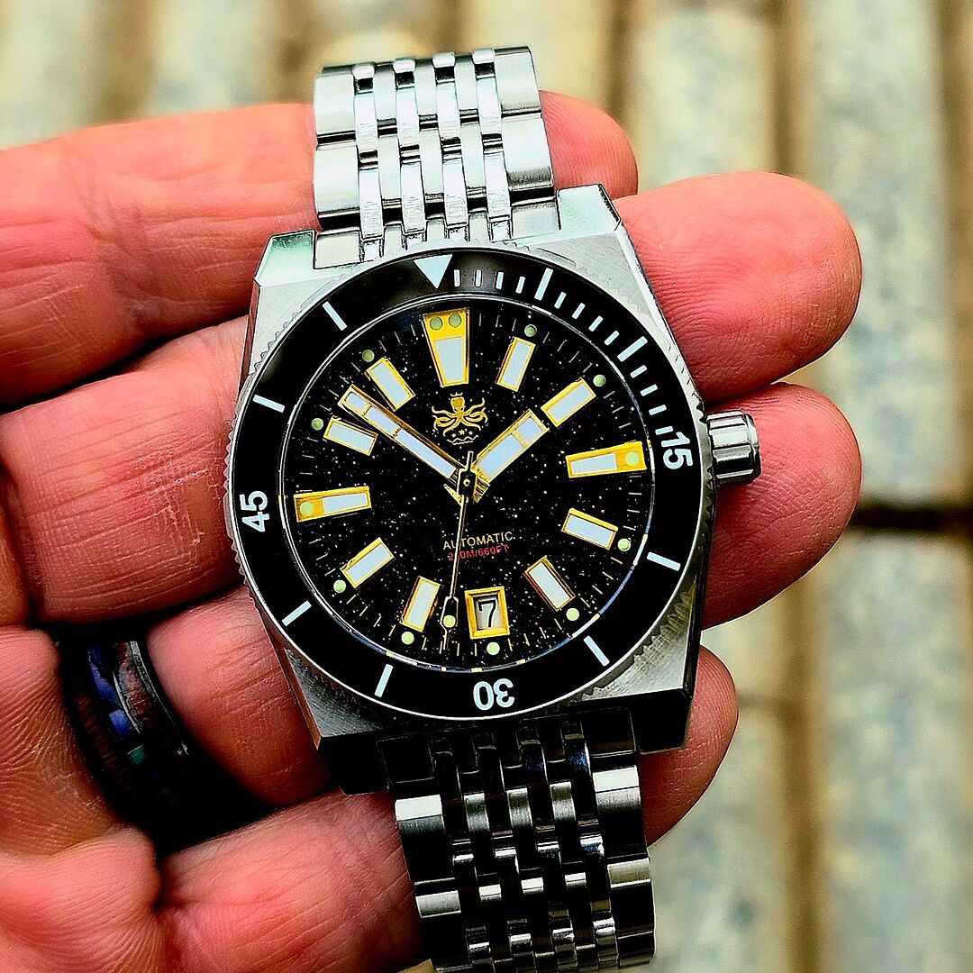 PHOIBOS Narwhal 200M Automatic Diver Watch PY061C Black Aventurine