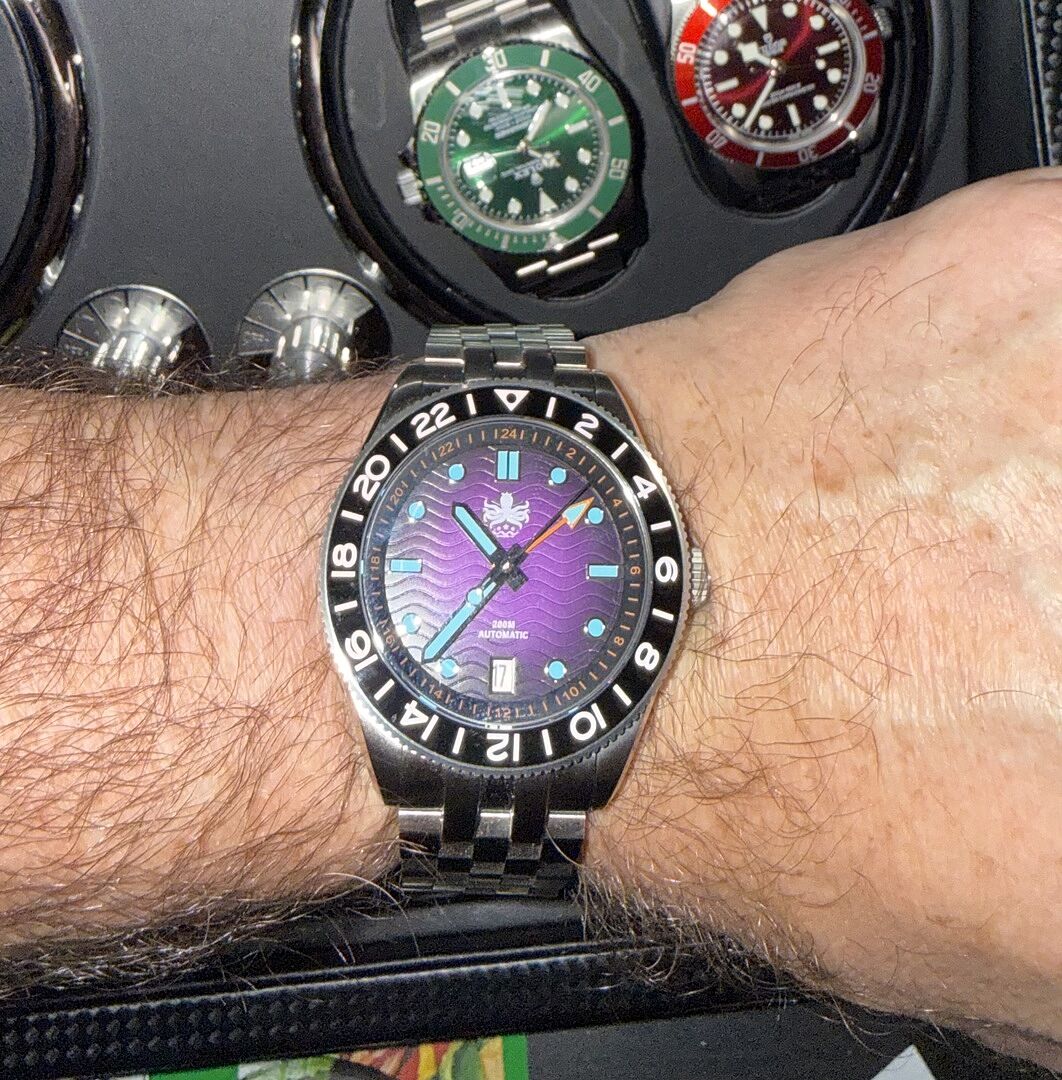 PHOIBOS WAVE MASTER GMT 200M Automatic Diver Watch PY049H Purple