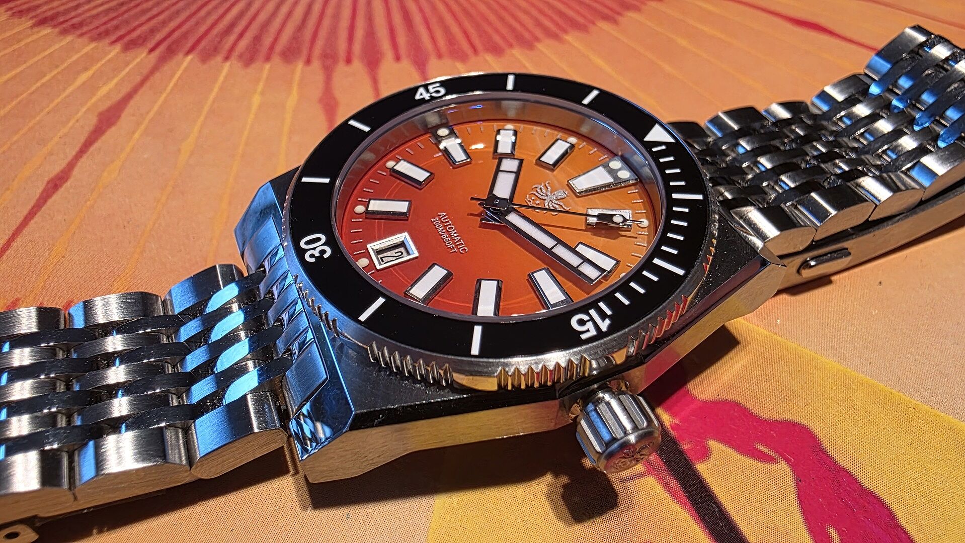 PHOIBOS Narwhal 200M Automatic Diver Watch PY061F Orange Agate