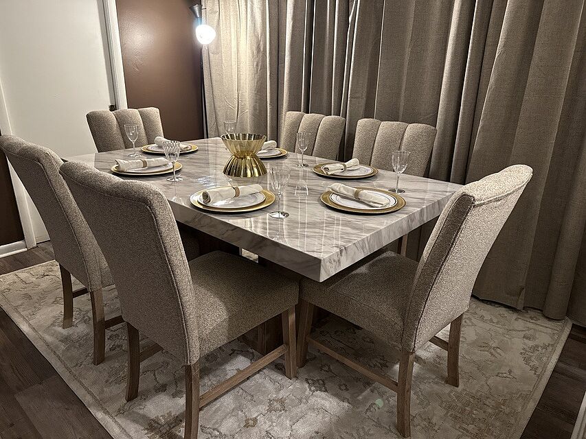 Terrace 7 Piece Natural, White & Beige Upholstered Dining Set | Contemporary Dining Room Sets by Bob's Discount Furniture It really was BOBTASTIC!