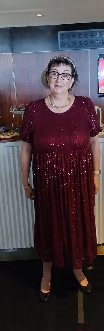 Glimmer Sequin Midi Dress in Black photo review