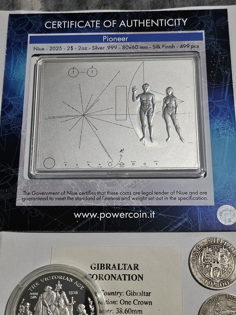 PIONEER Plaque Space Probe 2 Oz Silver Coin 2$ Niue 2025