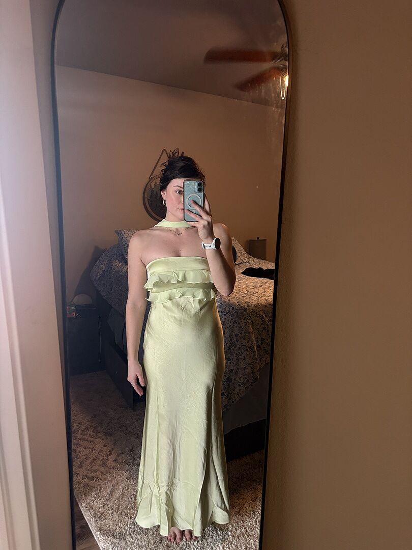 Damsel Reverse Halter Frill Trim Maxi Dress Sage Selfie Leslie