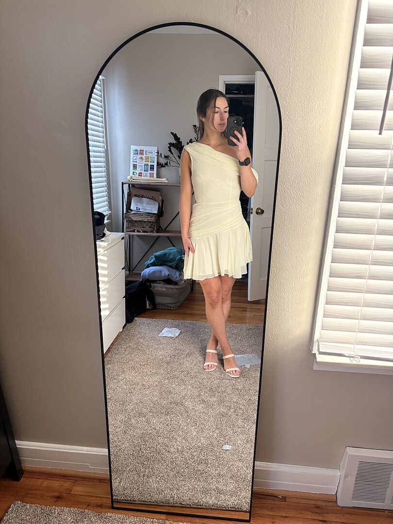 anaisa one-shoulder draped mini dress cream Anaisa One-Shoulder Draped Mini Dress Cream