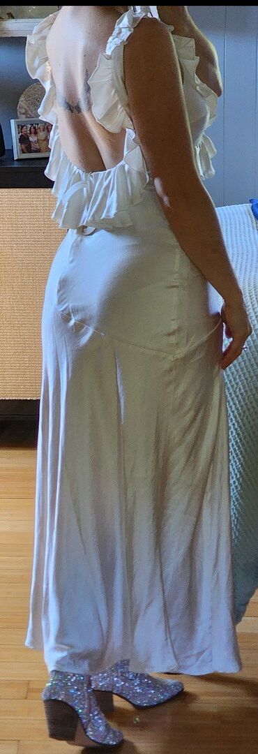 Alba Frill Trim Maxi Dress White Selfie Leslie