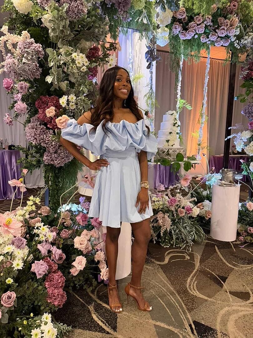 Kailynn Off-Shoulder A-Line Mini Dress Blue | Selfie Leslie