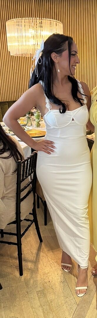 Marteen Rosette Strap Midi Dress White | Selfie Leslie