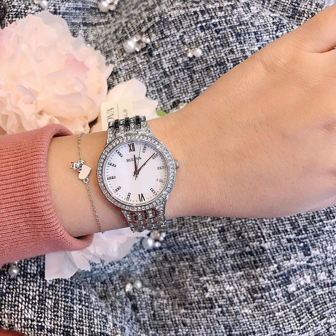 Bulova Crystal Mother of Pearl Dial Ladies Watch 96L242 042429548428 Watches Crystal Jomashop