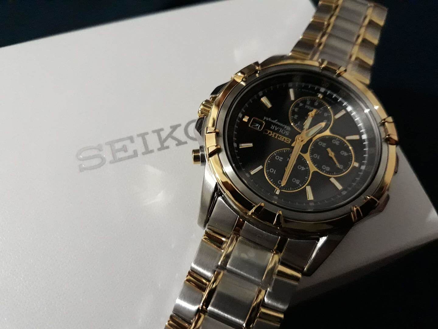 seiko solar chronograph two tone
