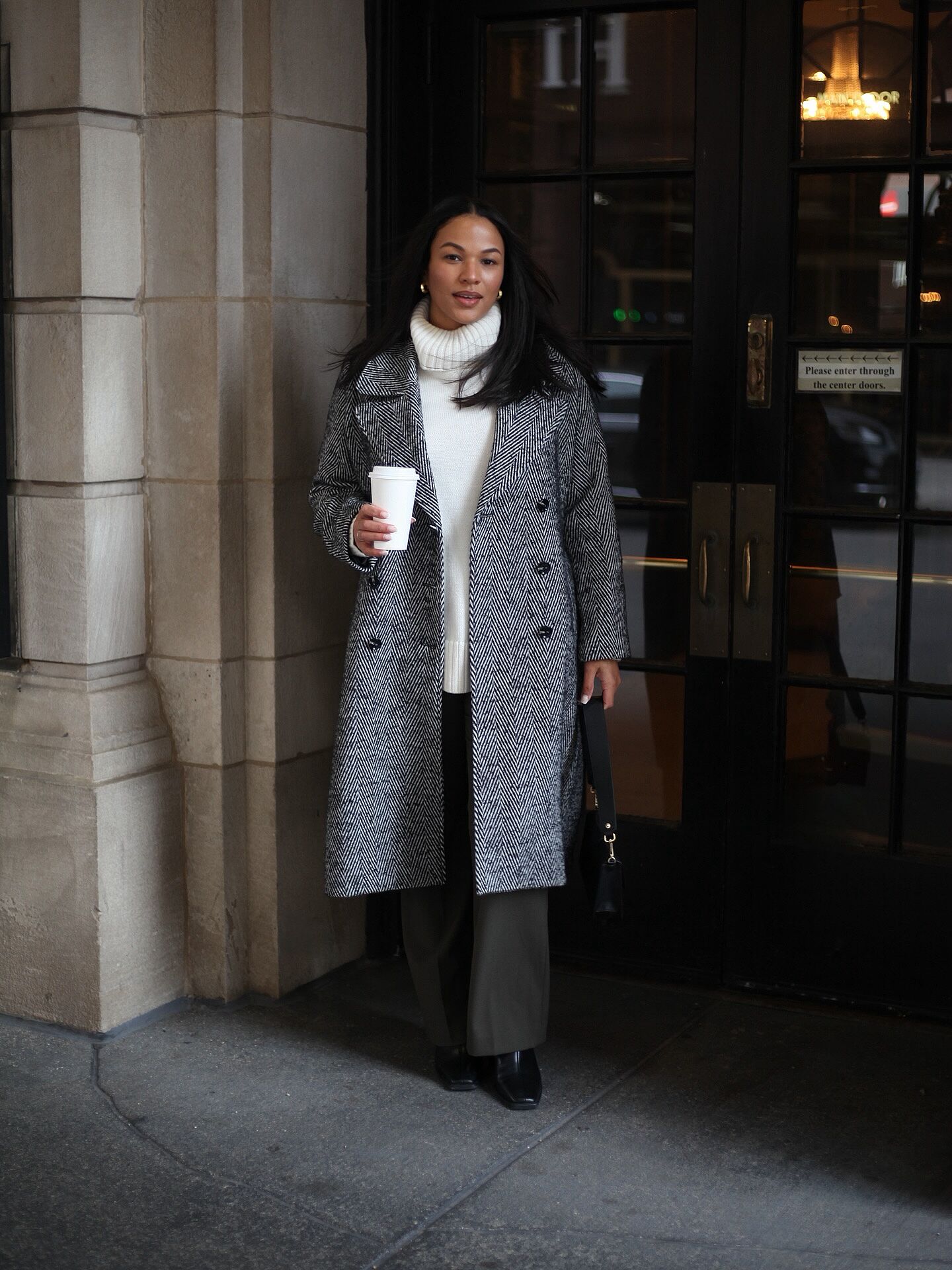 Callaghan Wool Blend Coat - Black/Brown Herringbone – Universal