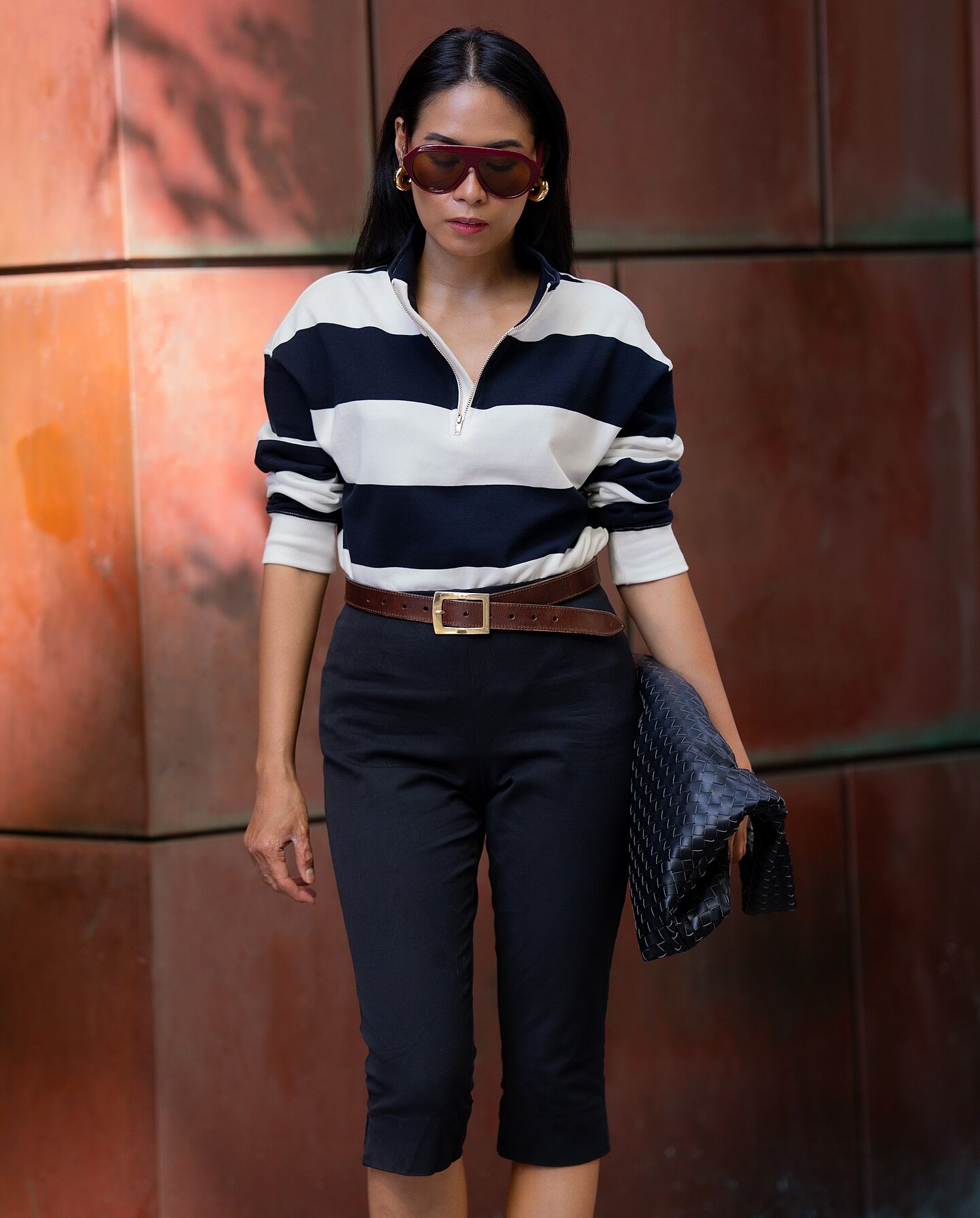 Quarter-Zip Stripe Jumper - Midnight | Sussan