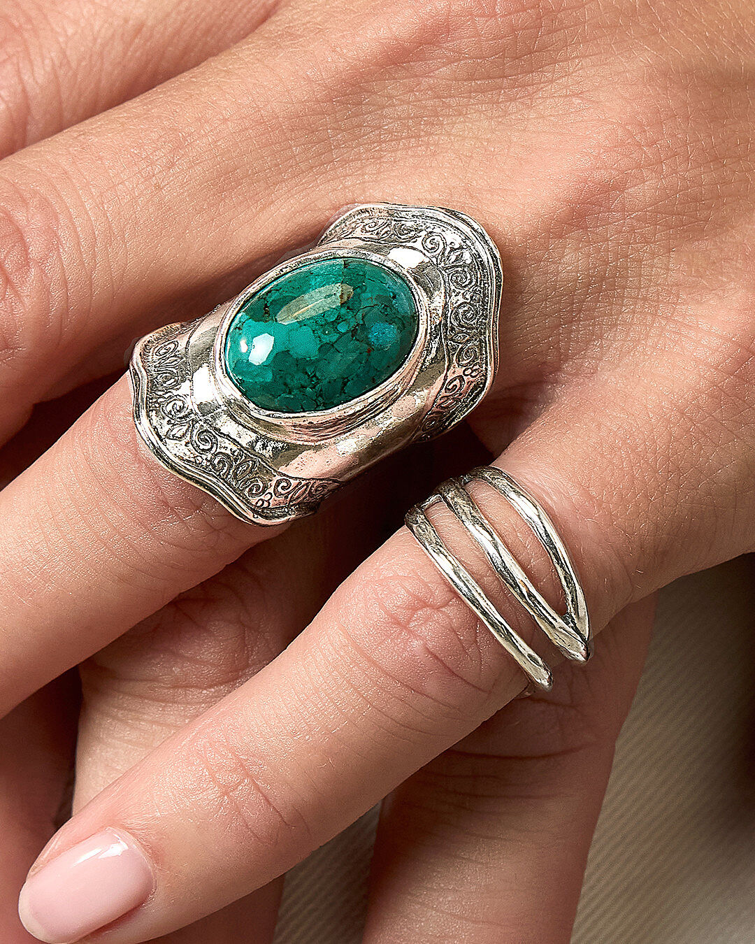 Silvershake 8x6mm Blue Turquoise Sterling Silver Ring - Solitaire Gemstone Casual Ring